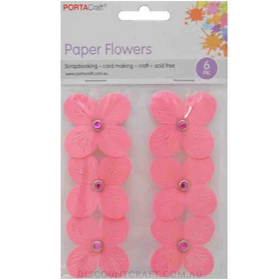 Flowers Paper 40mm 6pk with Rhinestones - Pink
