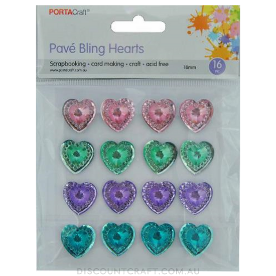 Pave Bling 18mm Hearts 16pk - Pastel