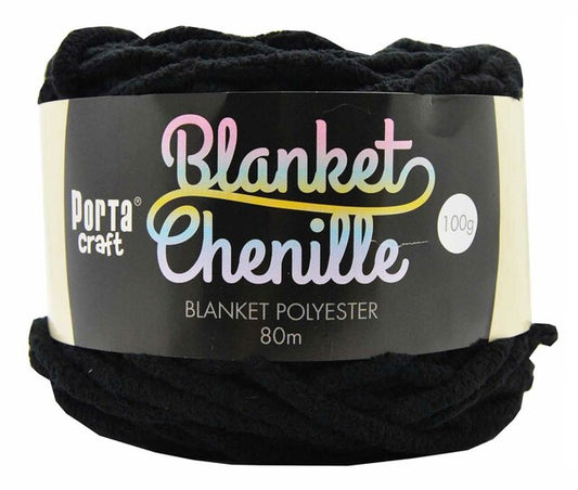 Chenille Blanket Yarn 100g 80m 12ply -  Black