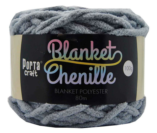 Chenille Blanket Yarn 100g 80m 12ply -  Grey