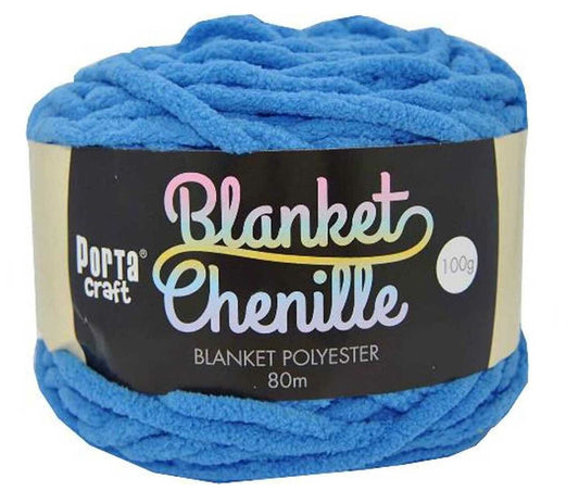 Chenille Blanket Yarn 100g 80m 12ply -  Bright Blue