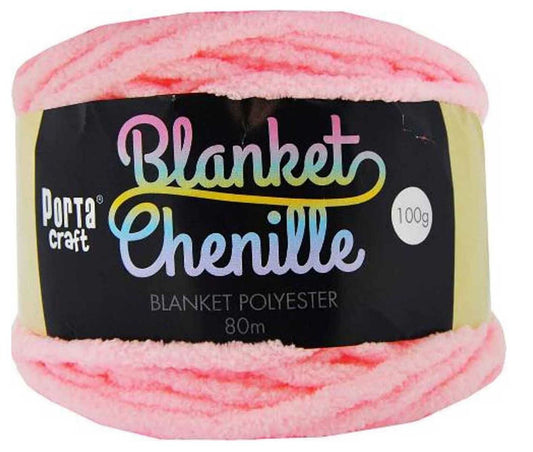 Chenille Blanket Yarn 100g 80m 12ply - Baby Pink