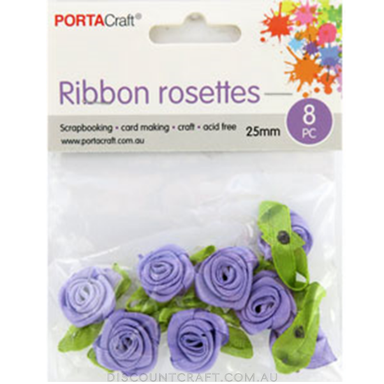 Rosettes Ribbon 25mm 8pk with Leaves - Lavender