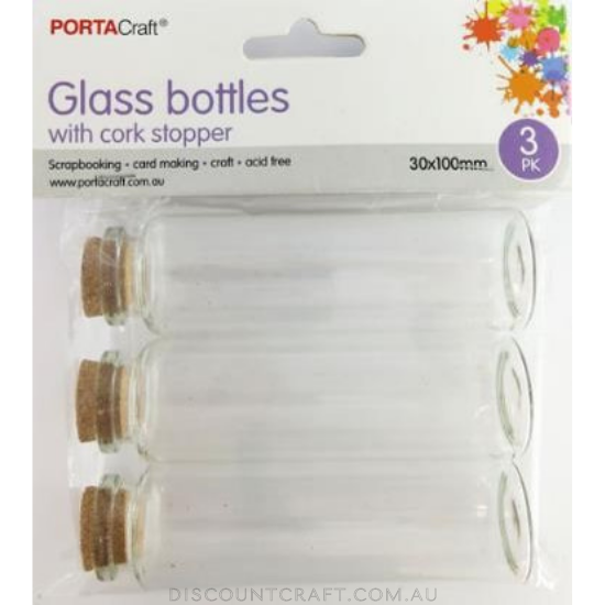 Glass Jars 30x100mm 3pk with Cork Stoppers
