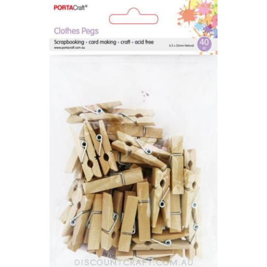 Clothes Pegs 35x6.5mm Natural 40pk