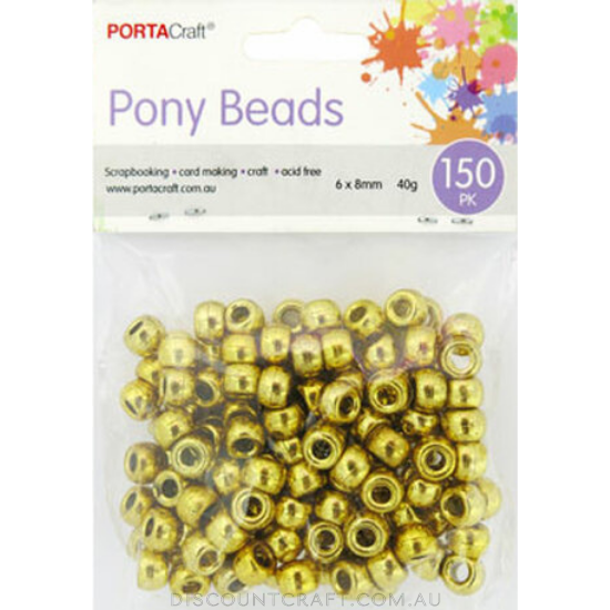 Beads Pony 8mm 40g 150pk Metallic - Gold