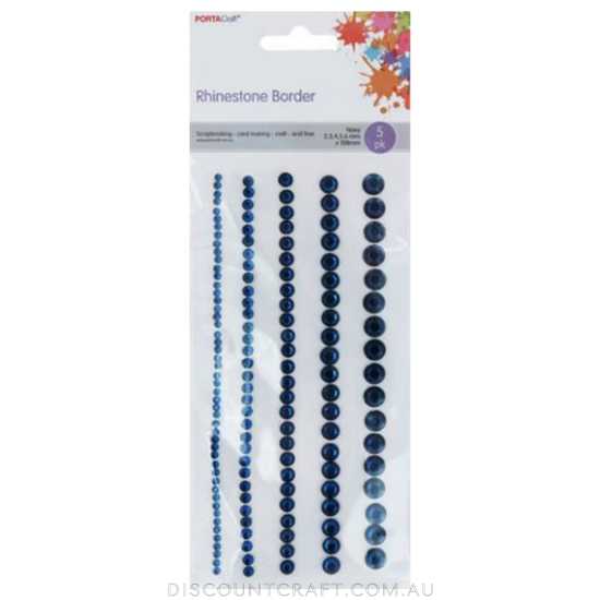 Rhinestone Borders 2-6mm 10cm 5 Strips - Navy
