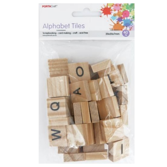 Wooden Alphabet Tiles 20x20x7mm 40pk