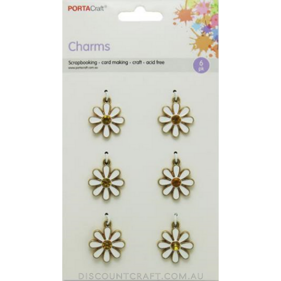 Charms Metal 6pc 15mm - Daisies with Rhinestones