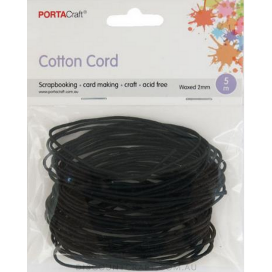 Cotton Cord Waxed 2mm 5m Black