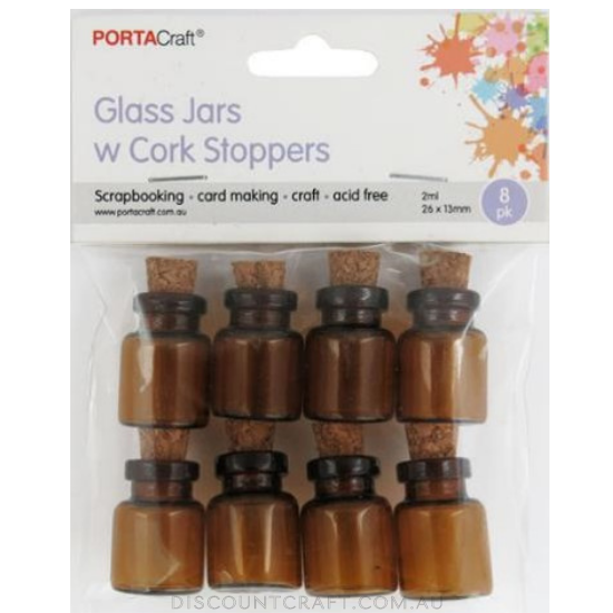 Glass Jars 26x13mm 8pk with Cork Stoppers