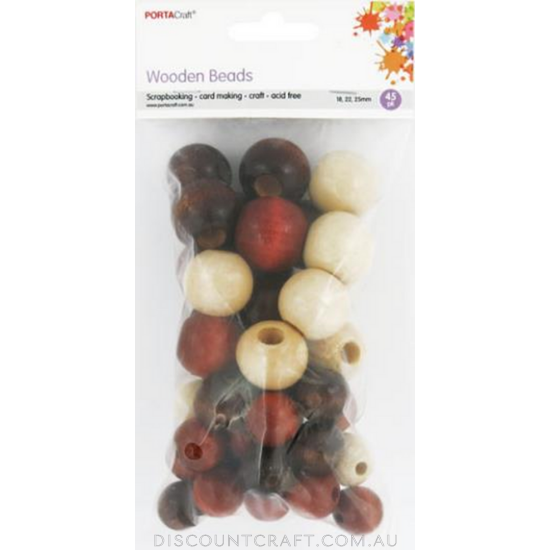 Beads Wooden 18,22,25mm 45pc - Round Earth