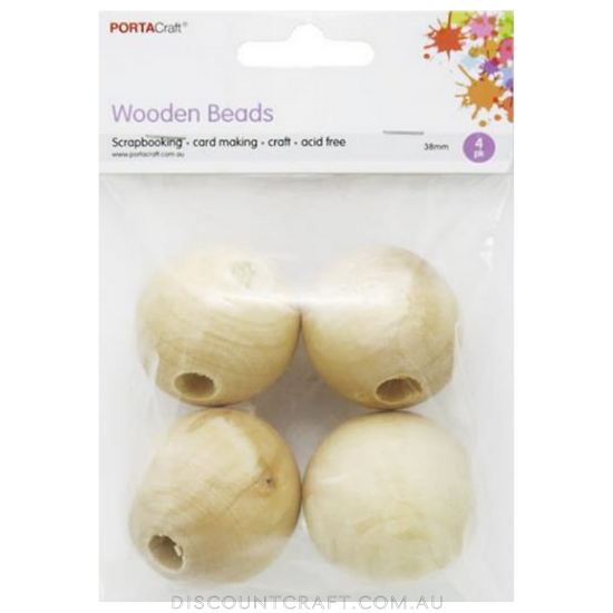 Beads Wooden 38mm 4pc - Round Natural