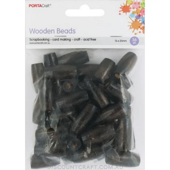 Beads Wooden 25x13mm 36pc - Long Barrel Walnut