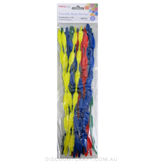 Chenille Stems Bumpy 20pc - Primary Colours
