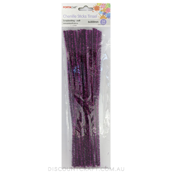 Chenille Stems Tinsel 6mm 24pc - Purple