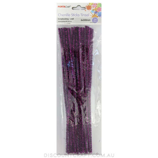 Chenille Stems Tinsel 6mm 24pc - Purple