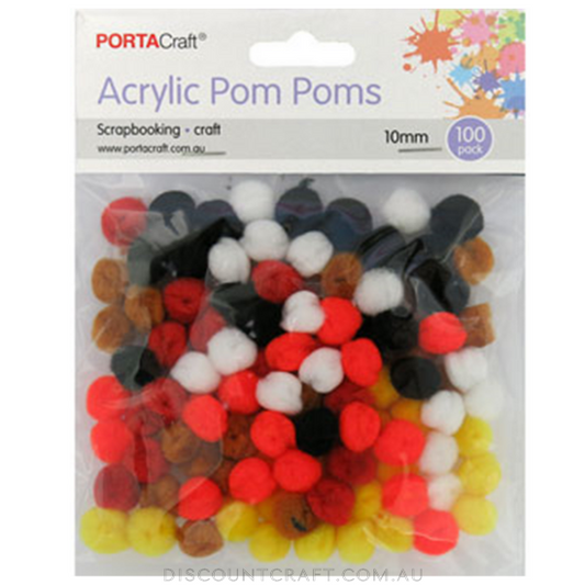 Acrylic Pom Poms 10mm 100pk - Earth Tones
