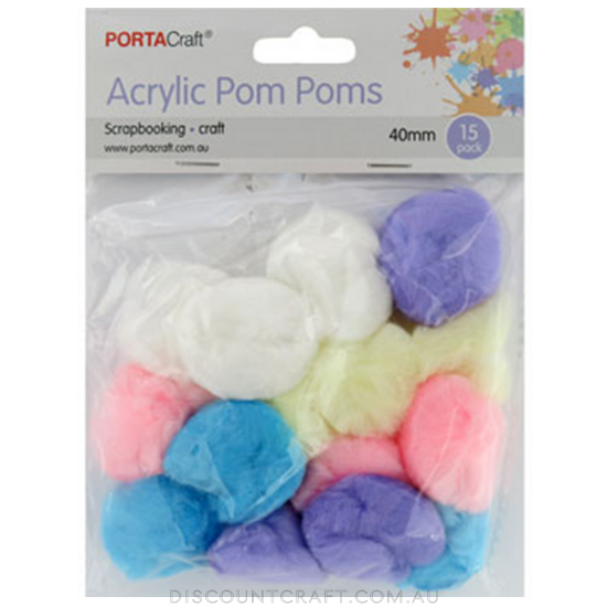Acrylic Pom Poms 40mm 15pk - Pastels