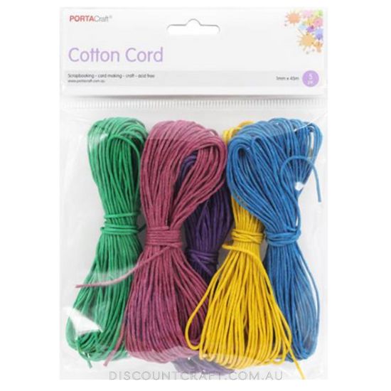 Cotton Cord 1mm x 45m - Bright Colours 5pk