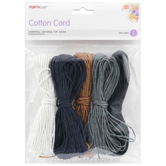 Cotton Cord 1mm x 45m - Neutral Colours 5pk