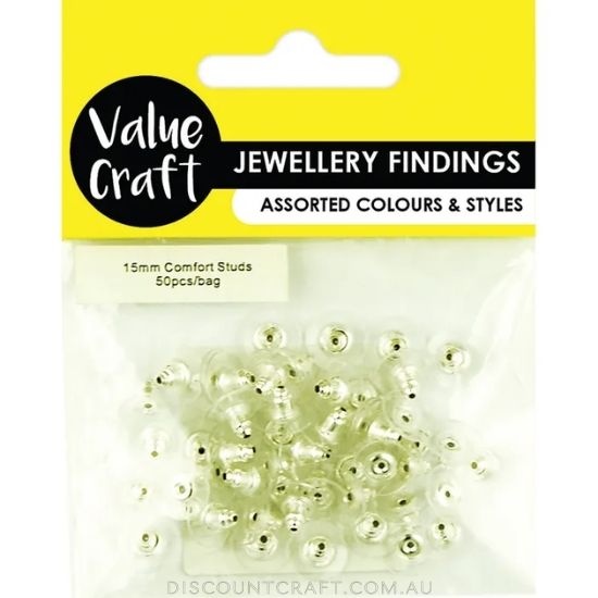 Earring Comfort Studs 15mm 50pk - Silver
