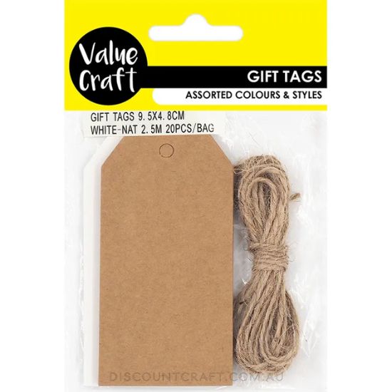 Gift Tags 9.5cm x 4.8cm 20pk - White & Natural