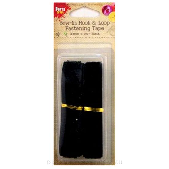 Hook & Loop Sew In Tape 20mm x 1m - Black
