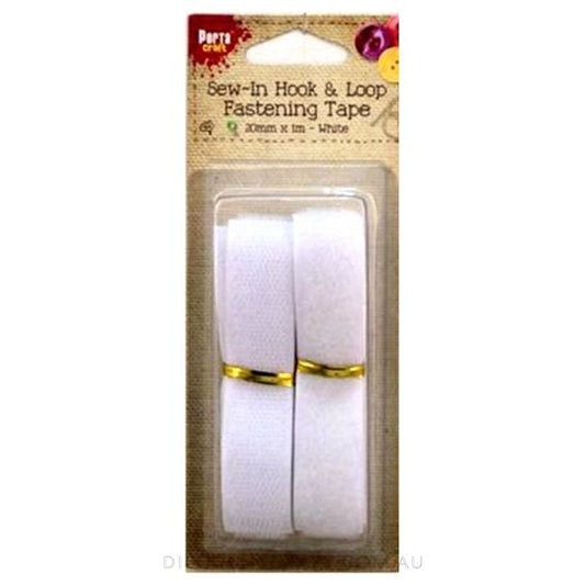 Hook & Loop Sew In Tape 20mm x 1m - White