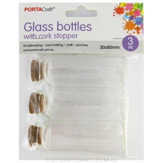 Glass Jars 30x80mm 3pk with Cork Stoppers