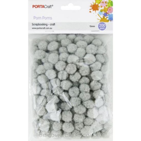 Acrylic Pom Poms 15mm 200pk - Grey