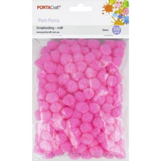 Acrylic Pom Poms 15mm 200pk - Hot Pink