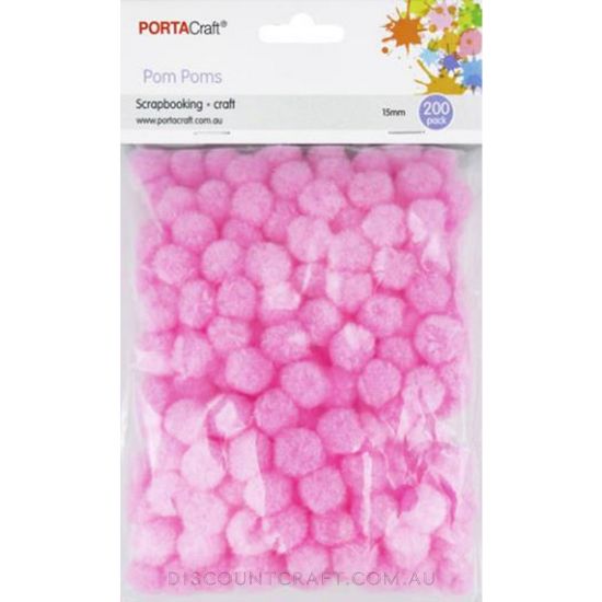 Acrylic Pom Poms 15mm 200pk - Light Pink