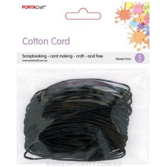 Cotton Cord Waxed 1mm 5m - Black