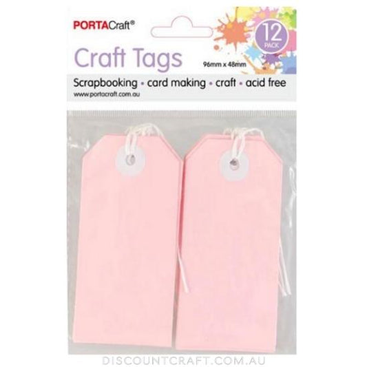 Craft Tag with String 96x48mm 220gsm 12pk - Ballerina Pink