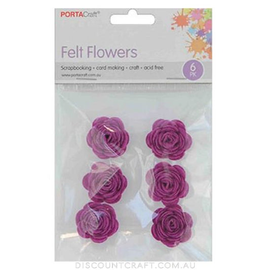 Felt Flowers 30mm 6pk - Purple