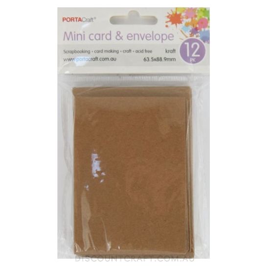 Mini Cards & Envelopes 63.5x89mm 12pc - Kraft