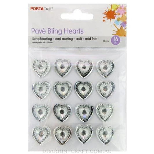 Pave Bling 14mm Hearts 16pk - Silver