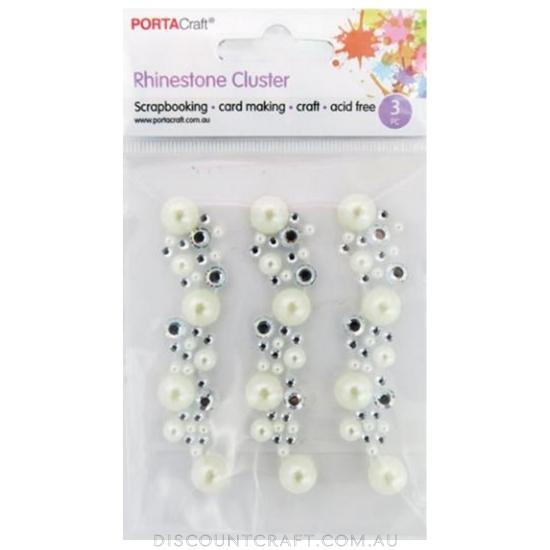 Rhinestone & Pearl Borders Cluster 8cm 3 Strips
