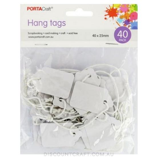 Craft Tags with String 25x40mm 40pk - White