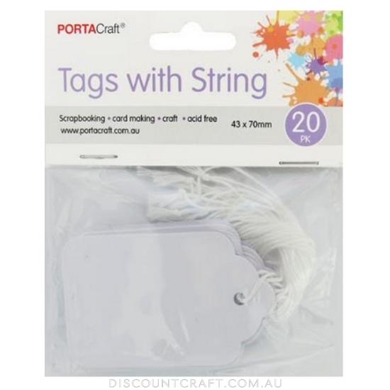 Tags with String 43x70mm 20pk - White