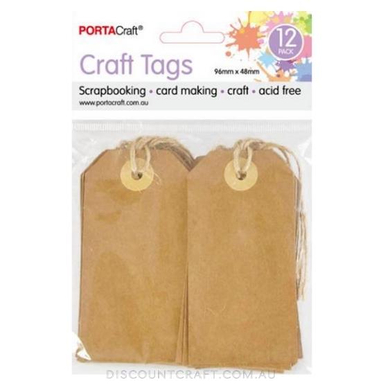 Craft Tag with String 96x48mm 220gsm 12pk - Kraft