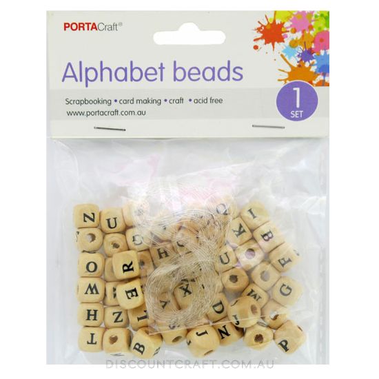 Beads Alphabet 10mm 50pk Wooden w Elastic