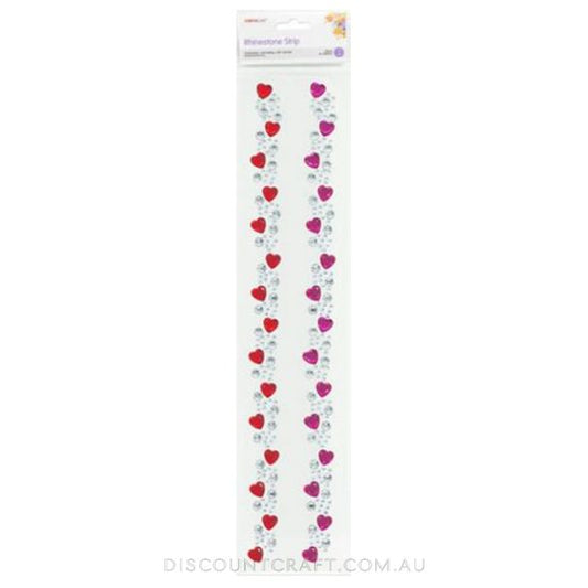 Rhinestone Borders 18mm 28cm 2 Strips - Pink & Red Hearts