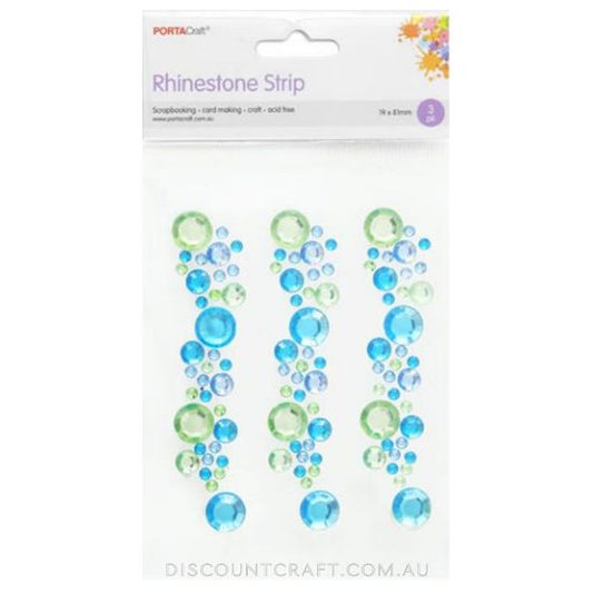 Rhinestone Borders Cluster 19mm 8cm 3 Strips - Ocean