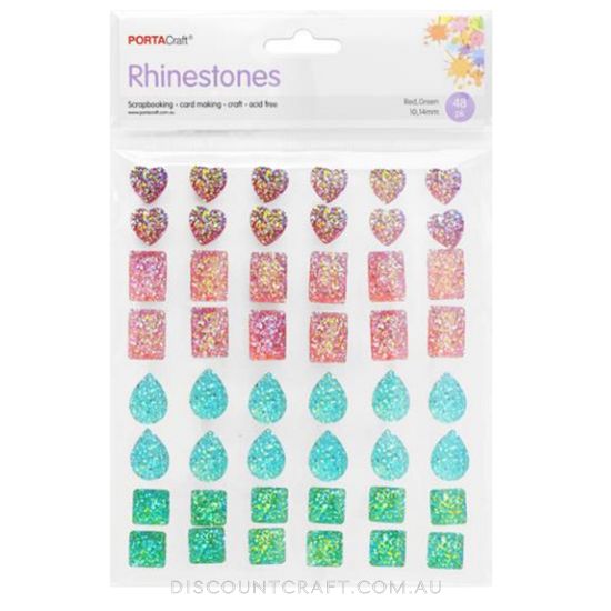 Rhinestone Sheet Hearts & Squares - Multi 10mm & 14mm 48pk