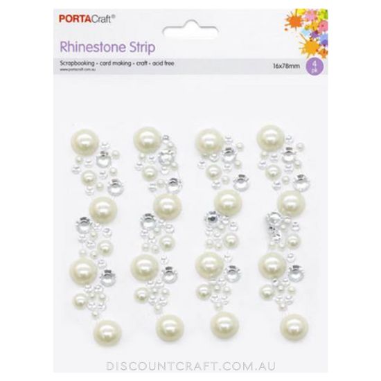 Rhinestone & Pearl Borders Cluster 16mm 7.5cm 4 Strips