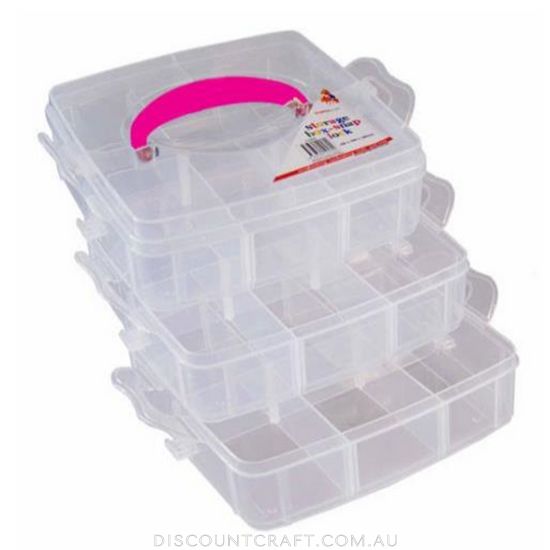 3 Tier Storage Snap Box - 150x150x126mm - Pink Handle