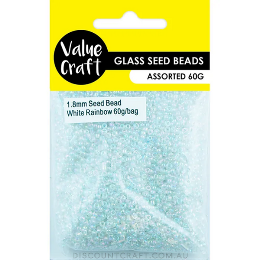 Glass Seed Beads 1.8mm 60g - White Rainbow