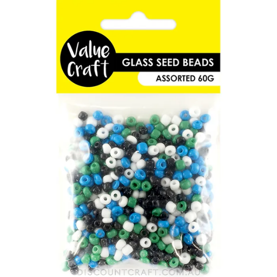 Seed Beads 3.6mm 60g - Blue, White, Green & Black